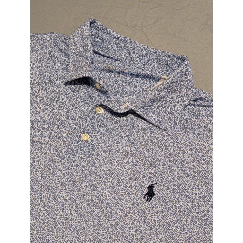 Polo Ralph Lauren Mens 2XL Performance Polo Shirt Blue Paisley Floral Golf
